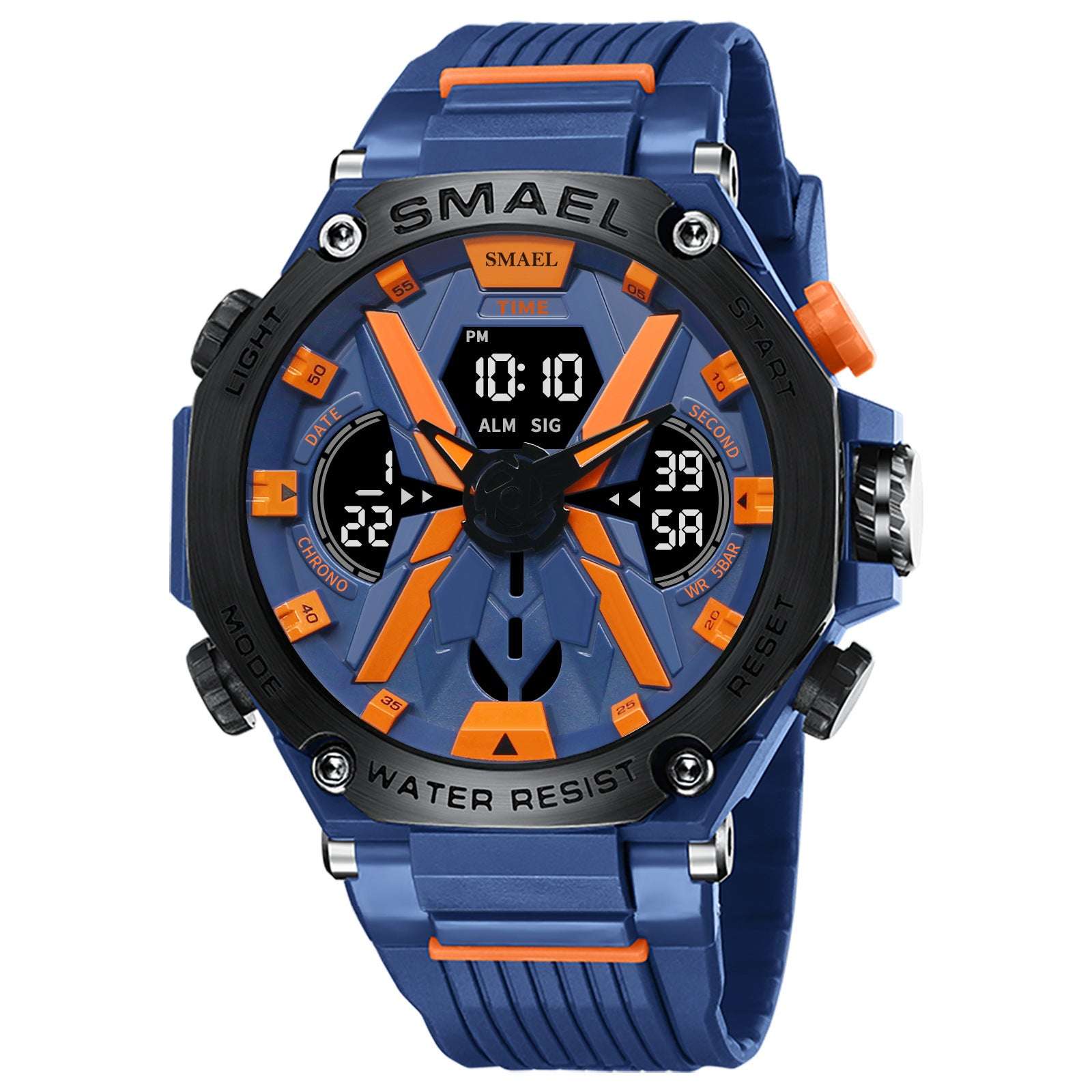 Multifunctional Digital Double Display Waterproof Alloy Sports Men Quartz Watch