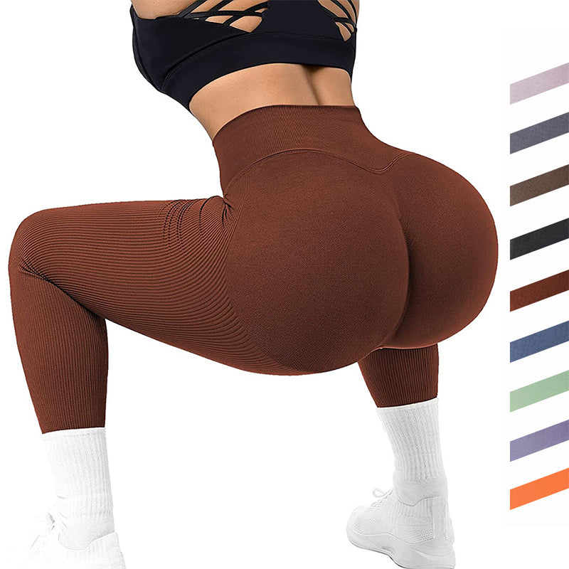 High Waist Seamless Leggings Threaded Knitted Fitness Pants Solid Women's Slimming Sports Yoga Pants Elastic Running Sport Leggings - globaltradeleader