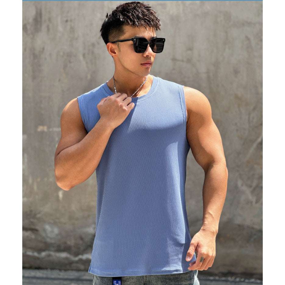 Summer Workout Vest Exercise Sleeveless Round Neck Striped Quick-drying Breathable Basketball Running Training Clothing Men - globaltradeleader