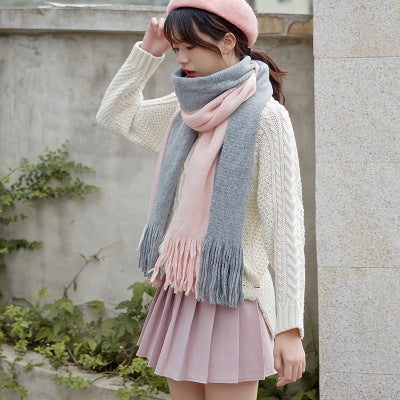 Men's And Women's Korean-style Cashmere Color Matching Scarf Solid Color Shawl - globaltradeleader