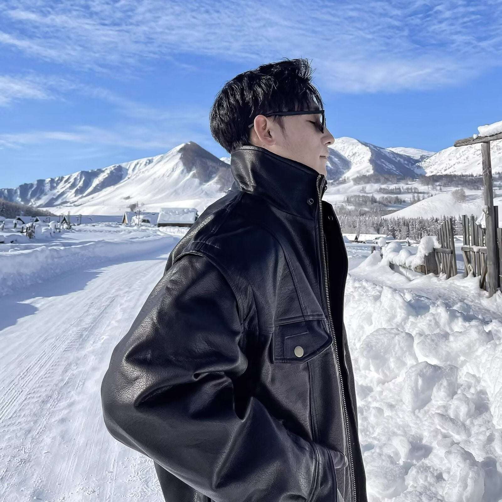 Lapel Casual Handsome Loose Motorcycle Leather Jacket Coat - globaltradeleader