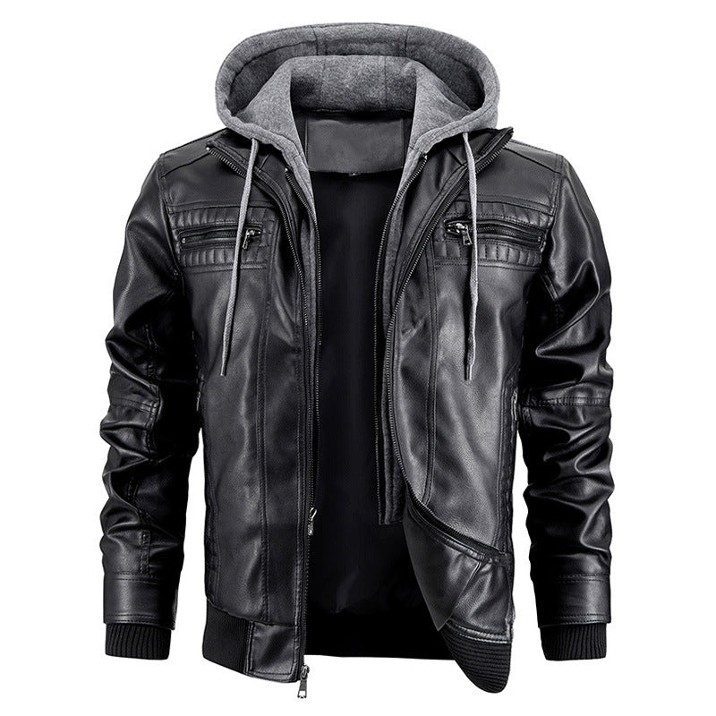 Hooded Jacket With Zipper Pockets Fashion Warm Pu Leather Coat Mens Clothing - globaltradeleader