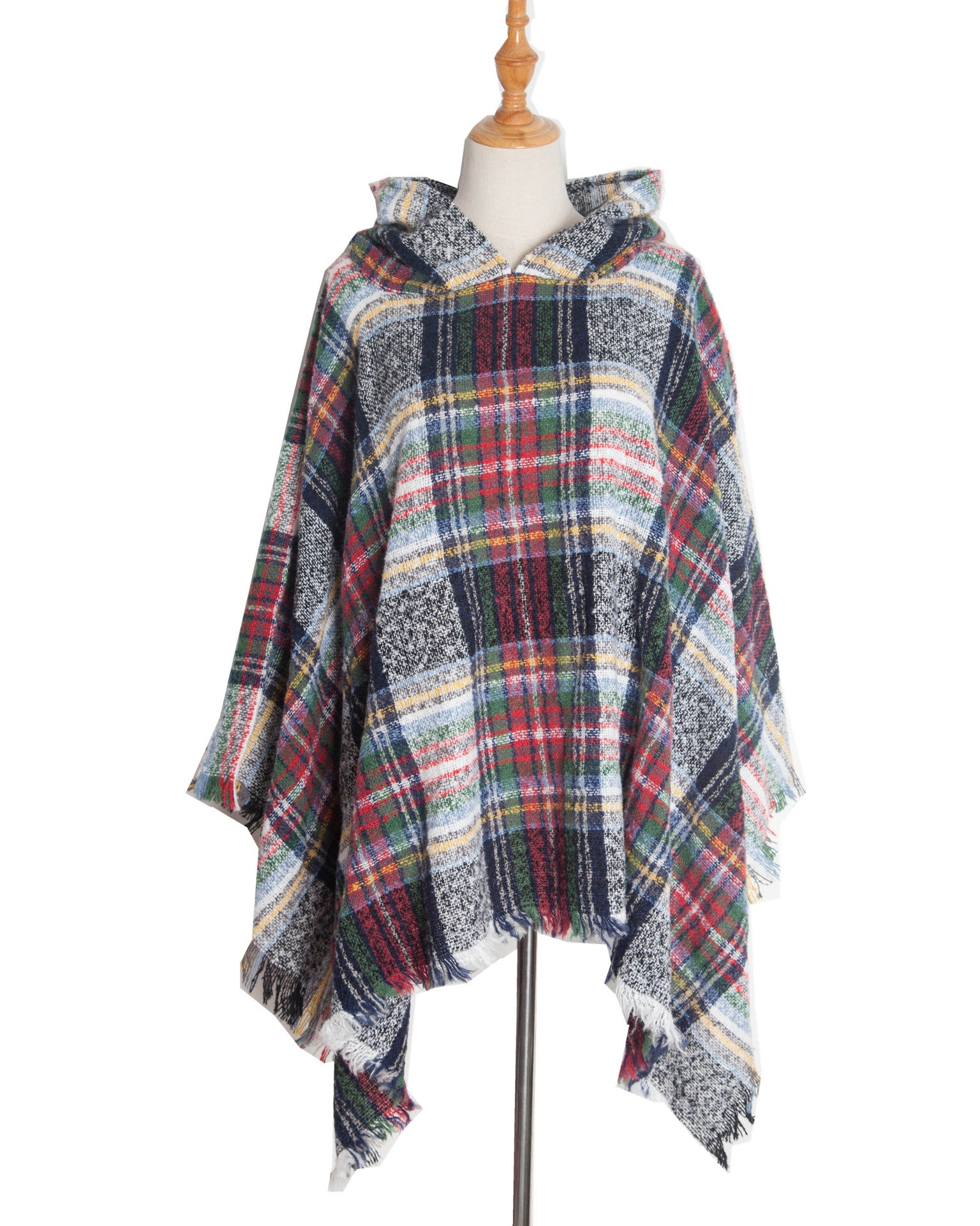 Spring Autumn And Winter Plaid Ribbon Cap Cape And Shawl