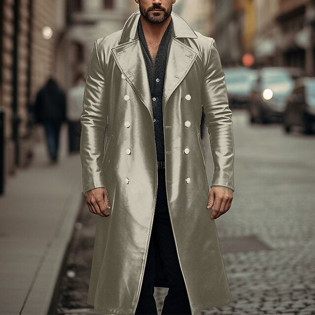 Long Trench Coat Male Double-breasted Leather Jacket - globaltradeleader