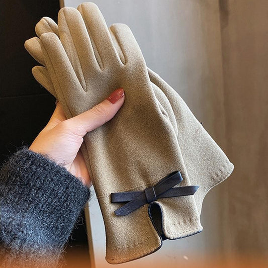 Warm Gloves Winter Women's Korean-style Cute Bow Fleece-lined Thickened - globaltradeleader