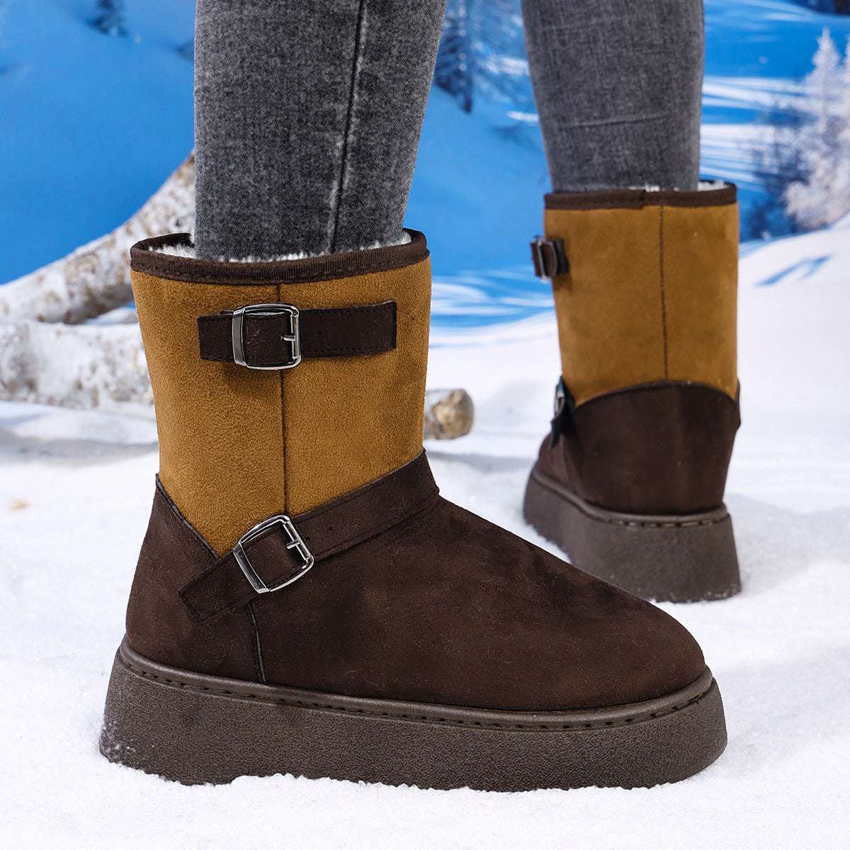 Round Toe Fashionable And Comfortable Furry Slip-on Snow Boots For Women - globaltradeleader