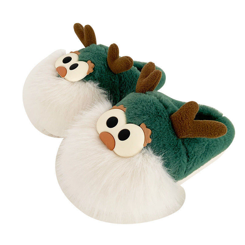 Cute Cartoon Christmas Deer Cotton Shoes Winter Indoor Floor Home Slippers Half-covered Heel Warm Plush Shoes Women - globaltradeleader