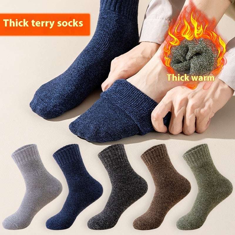 Autumn And Winter Fleece Lined Padded Warm Keeping Mid-calf Solid Color Socks - globaltradeleader