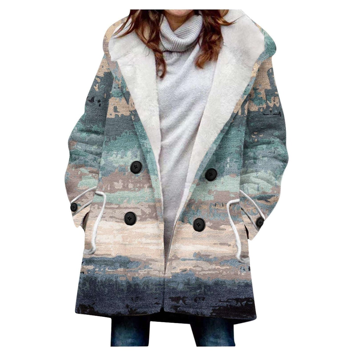 Women's Windbreaker Winter Thickened Imitation Lamb Stitching Floral Hooded - globaltradeleader