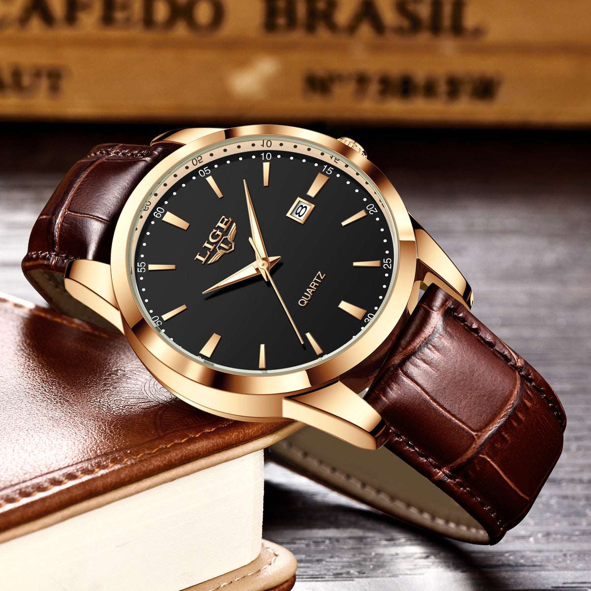 New Men's Quartz Watch Single Calendar Three Needle Leather Belt Waterproof - globaltradeleader