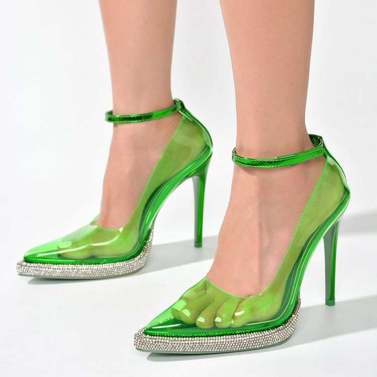 Transparent Waterproof Platform Rhinestone High Heels - globaltradeleader