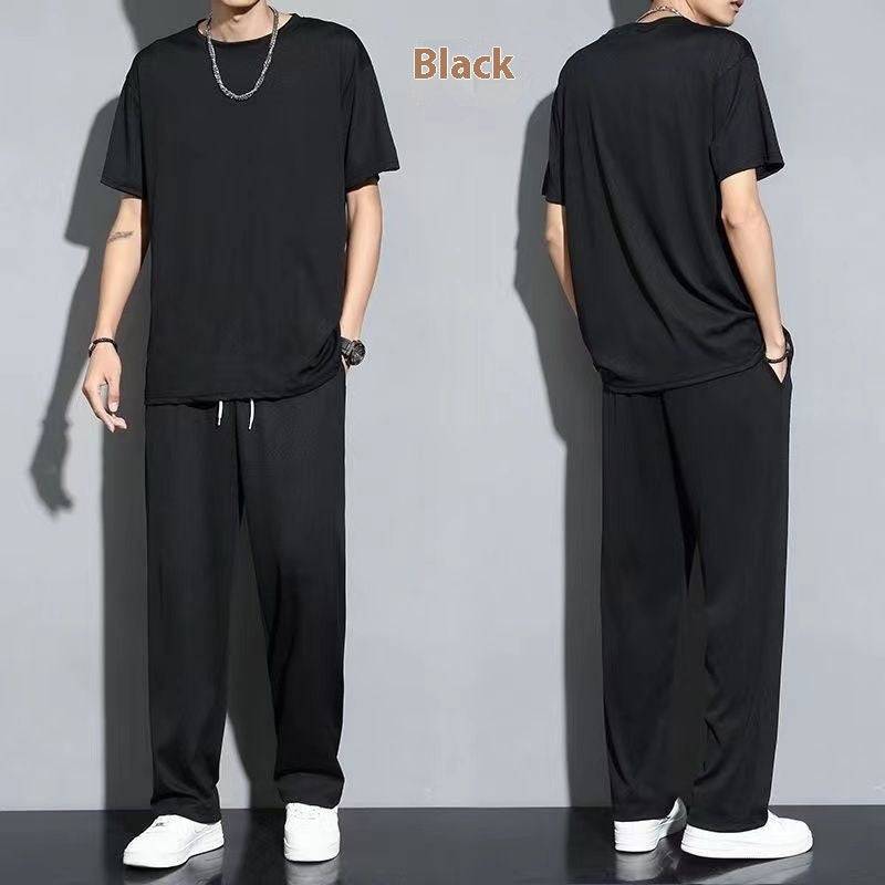 Quick-drying Ice Silk Breathable Suit Men's Short-sleeved T-shirt Trousers Sports Two-piece Set - globaltradeleader