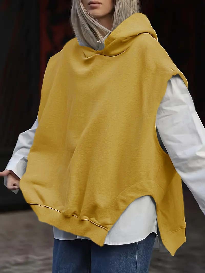 Women's Solid Color Style Loose Sleeveless Hooded Jacket Sweater - globaltradeleader