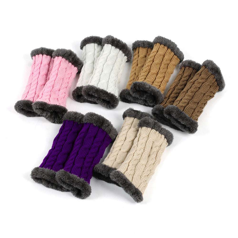 Winter Plush Gloves Twist Knitted Fingerless Fleece Gloves Women Warm Thickened Woolen Gloves - globaltradeleader