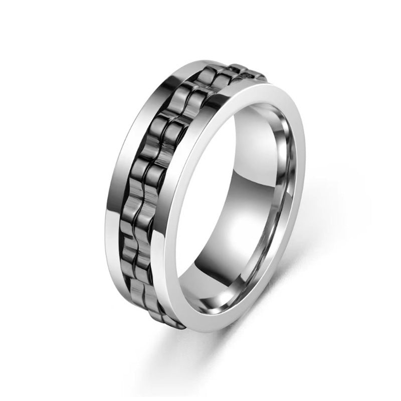 Titanium Spinner Square Texture Ring For Men High Polished Stainless Steel Gear Rotating Anxiety Fidget Rings Charm Jewelry - globaltradeleader