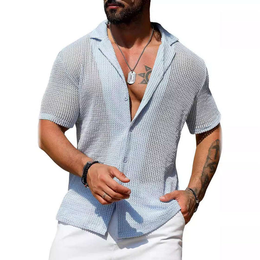 Men's Casual Shirt Fashionable Breathable Cardigan Short Sleeve Top - globaltradeleader
