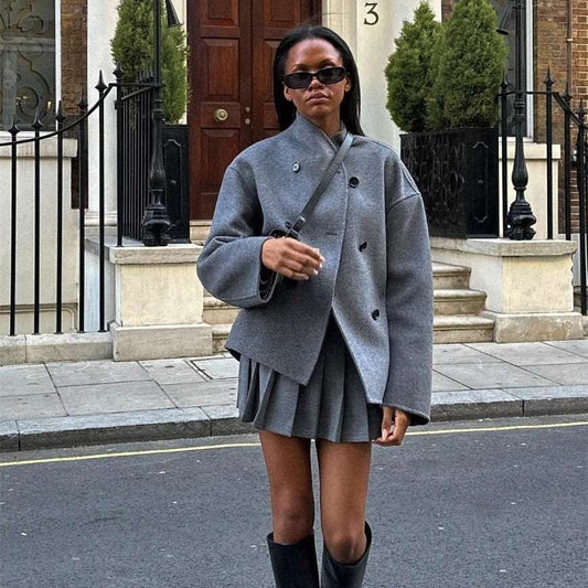 Short Double Breasted Solid Color Coat Casual Temperament British Top - globaltradeleader