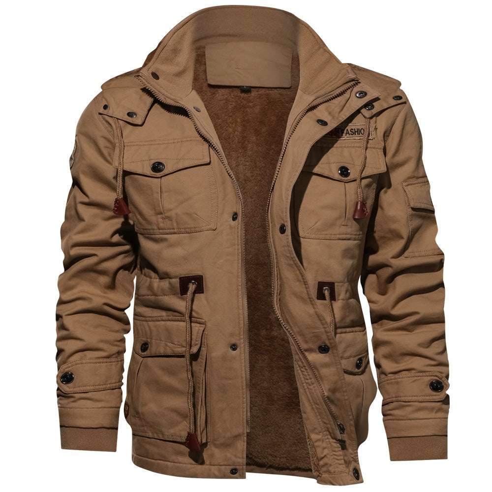 Men's Detachable Hooded Plus Velvet Thick Washed Jacket Plus Size Casual Jacket - globaltradeleader