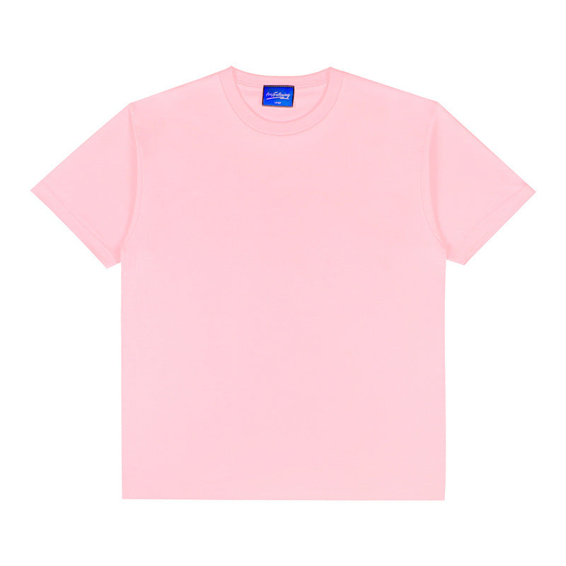 Heavy American High Street Solid Color Loose Shoulder Cotton Round Neck T-shirt - globaltradeleader