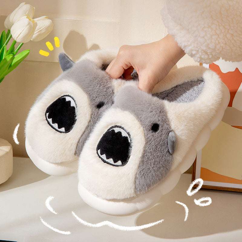 Shark Slippers Cute Cartoon Warm Winter Plush Fuzzy Shoes Women - globaltradeleader