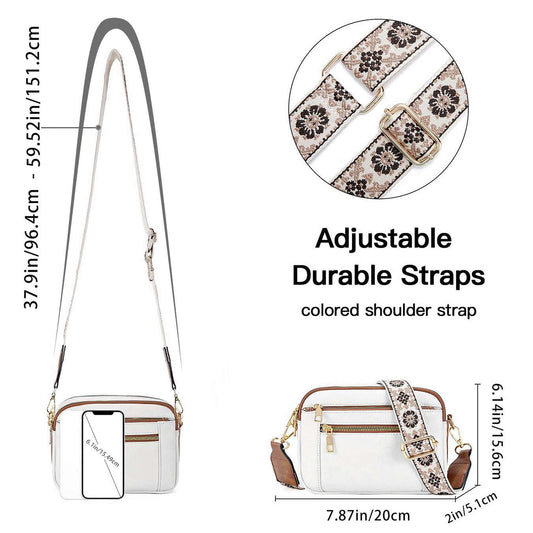 Triple-zipper Shoulder Bag With Floral Embroidered Straps Fashion Colorblock Multi-functional Crossbody Bags For Women - globaltradeleader