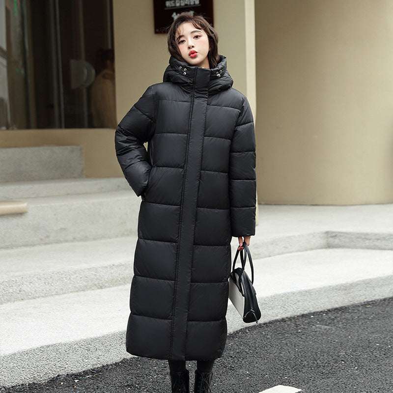 Women's Super Long Down Jacket Winter Puffer Thick Coat Black Red Hooded Zipper Keep Warm Fall Winter Casual Clothes - globaltradeleader