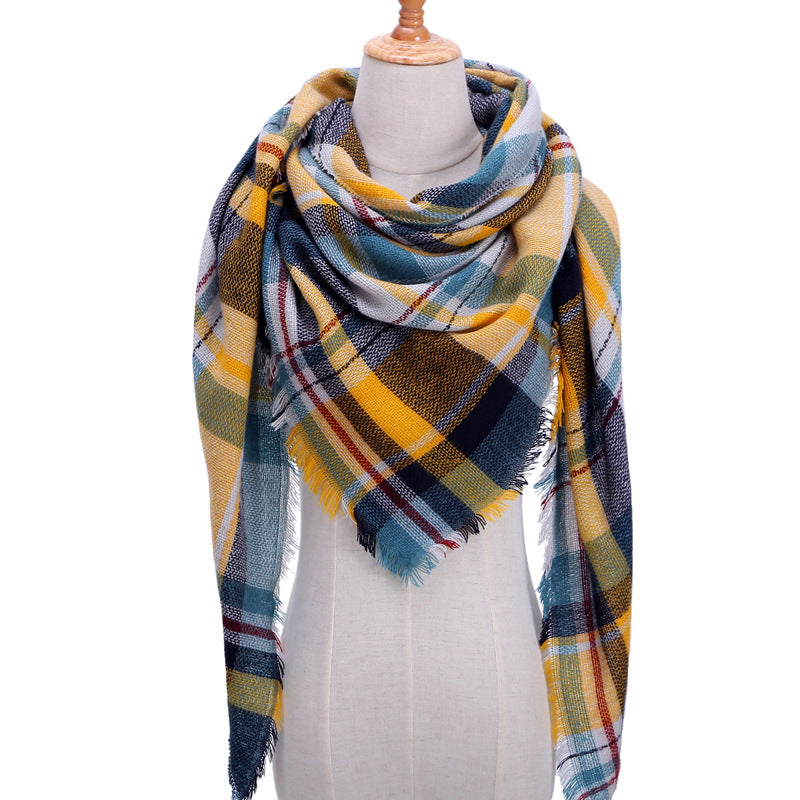 Autumn And Winter Artificial Cashmere Scarf High Density Triangular Binder Couple Plaid Scarf Warm Shawl