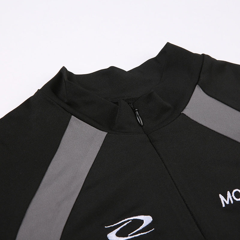 Women's Mechanical Style Color Block Print Invisible Long-sleeve Zipper T-shirt - globaltradeleader