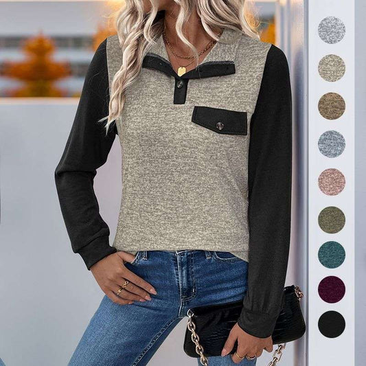 Women's Cardigan Button Color Stitching Stand-collar Sweater