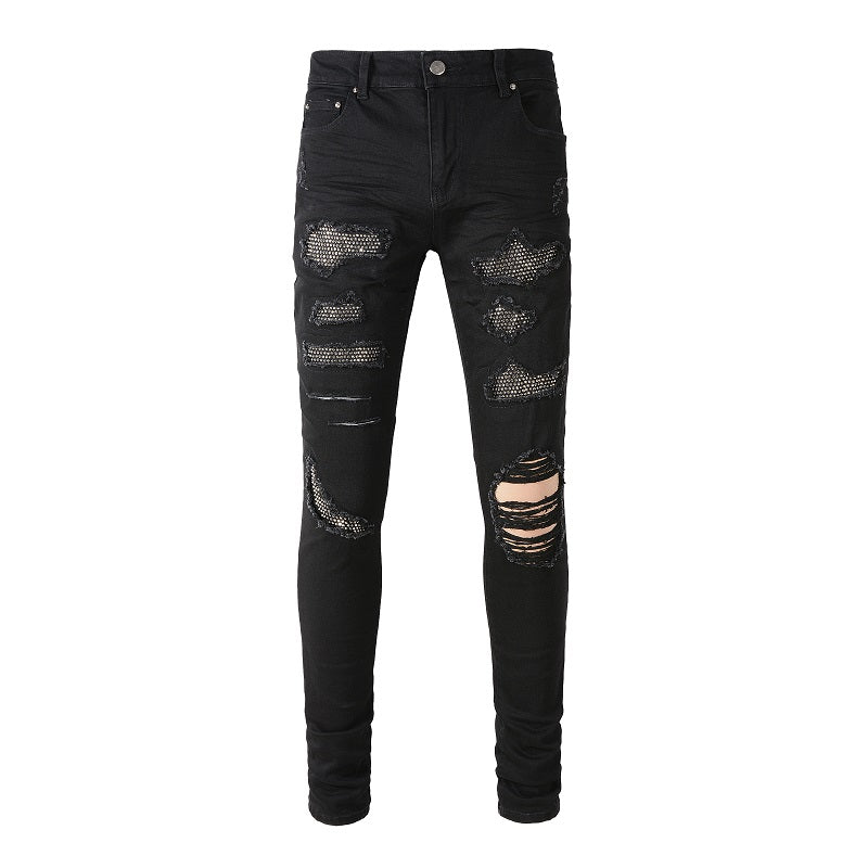 Diamond Embellished Stretch Black Slim Fitting Small Leg Jeans