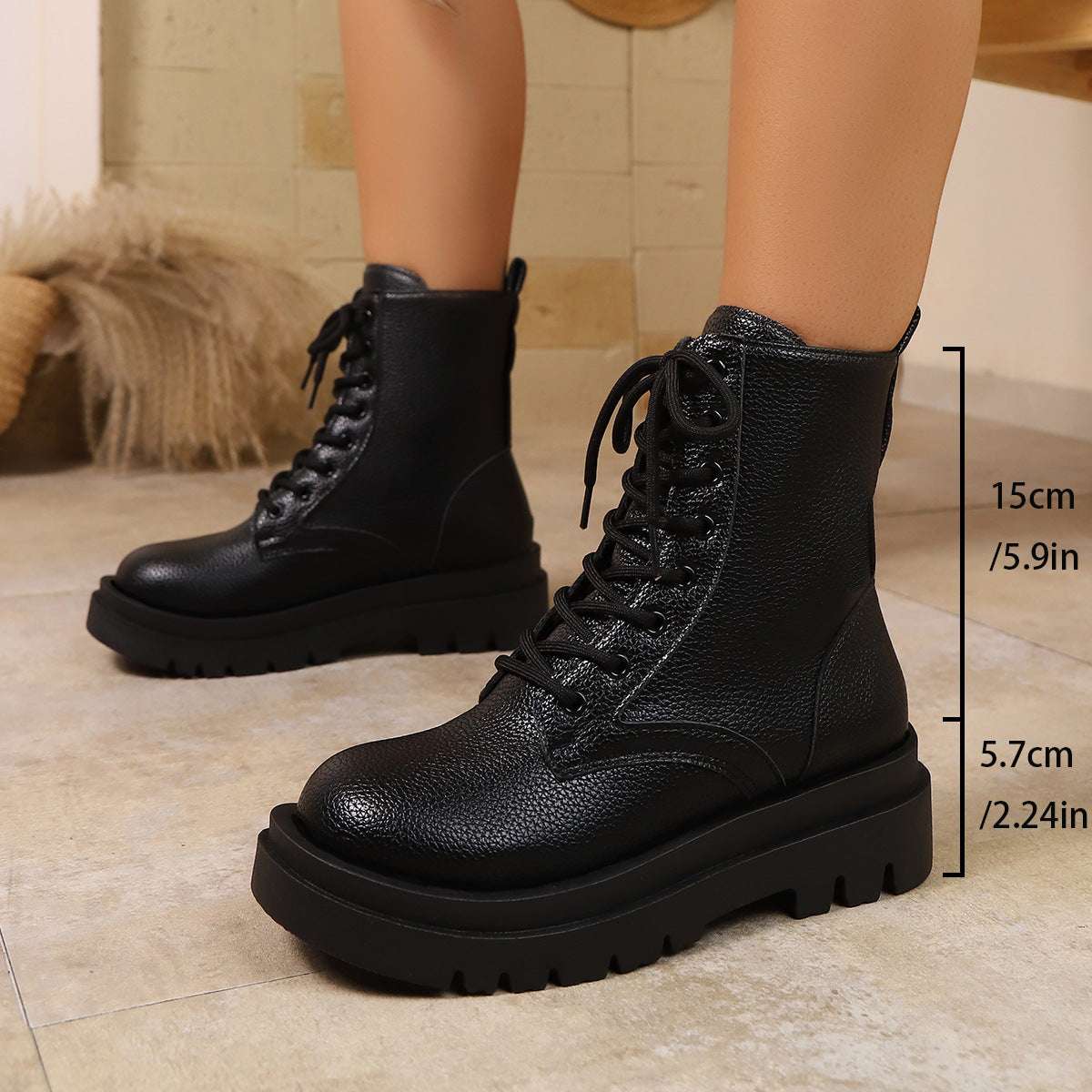 Women's Lace Up Round Toe Platform Leather Martin Boots - globaltradeleader