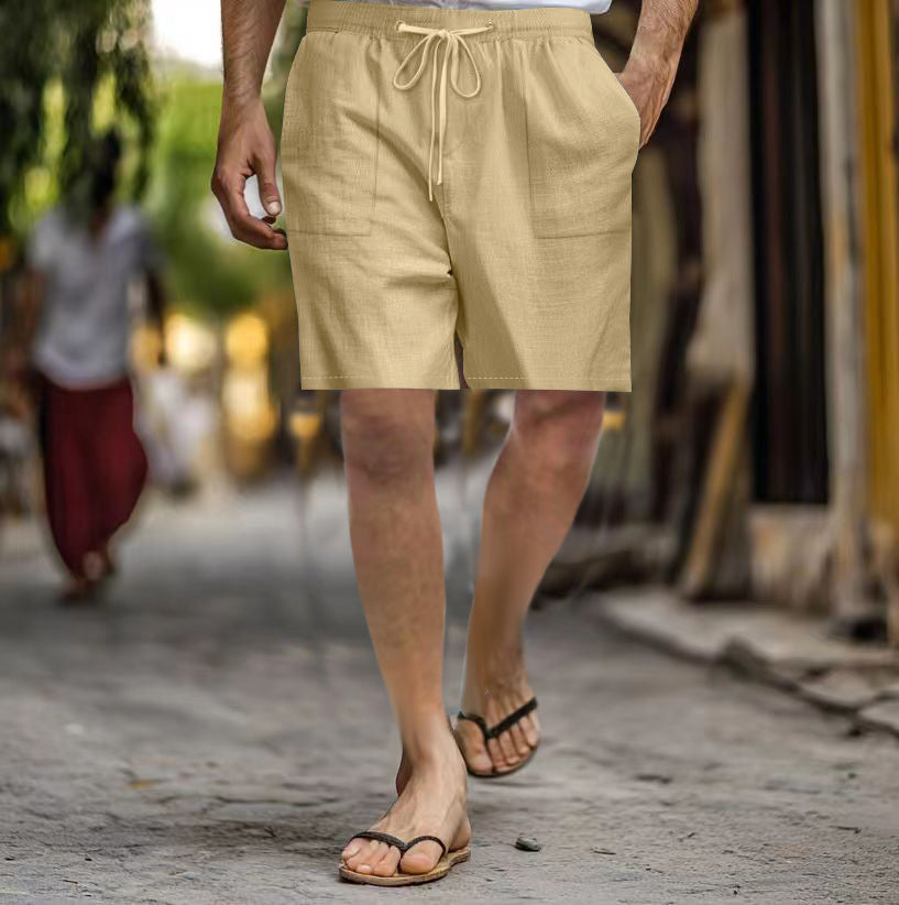 Men's Cotton Linen Multi-pocket Drawstring Leisure Beach Shorts - globaltradeleader