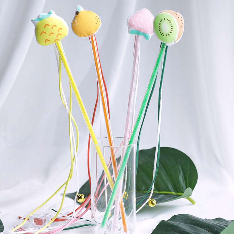 Funny Cat Stick Sounding Bells Tassels Fruit Shapes Relieve Boredom