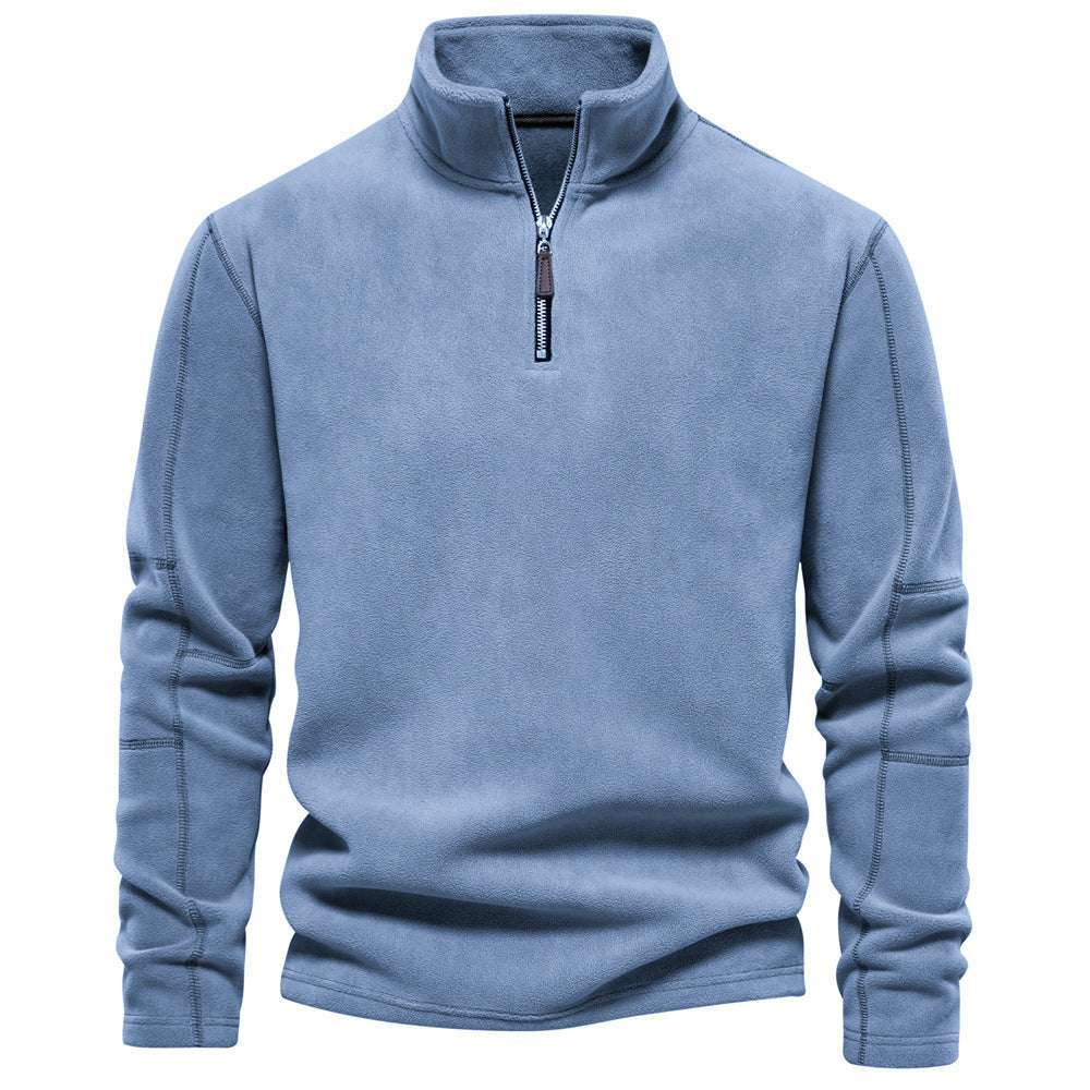 Fashion Personality Stand-collar Zippered Sweatshirt With Fleece Winter Casual Pullover Top Men's Clothing - globaltradeleader