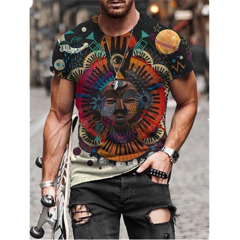 Casual Round Neck Short Sleeved 3D Digital