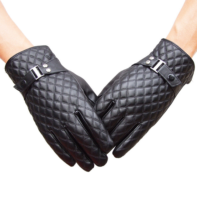 Men's Autumn And Winter Windproof Warm Cycling Full Touch Screen PU Gloves - globaltradeleader