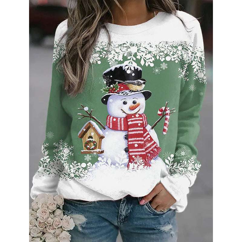 Snowman Printed Panel Loose Sweater