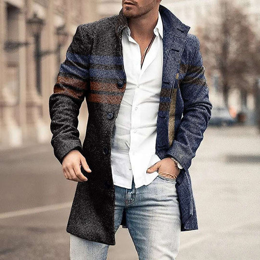 Men's Woolen Stand Collar Mid-length Casual Coat - globaltradeleader