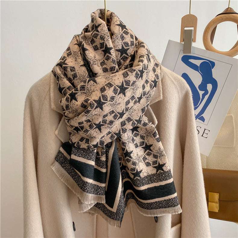 Autumn And Winter Five-pointed Star Warm Scarf Female Long Thickened Artificial Cashmere Scarf
