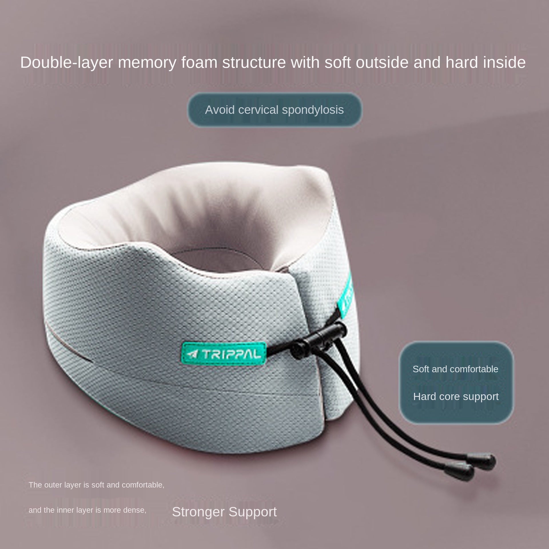 Trippal Travel Neck Pillow Memory Foam Dual-Core Support U-Shape Pillow Portable Neck Protector