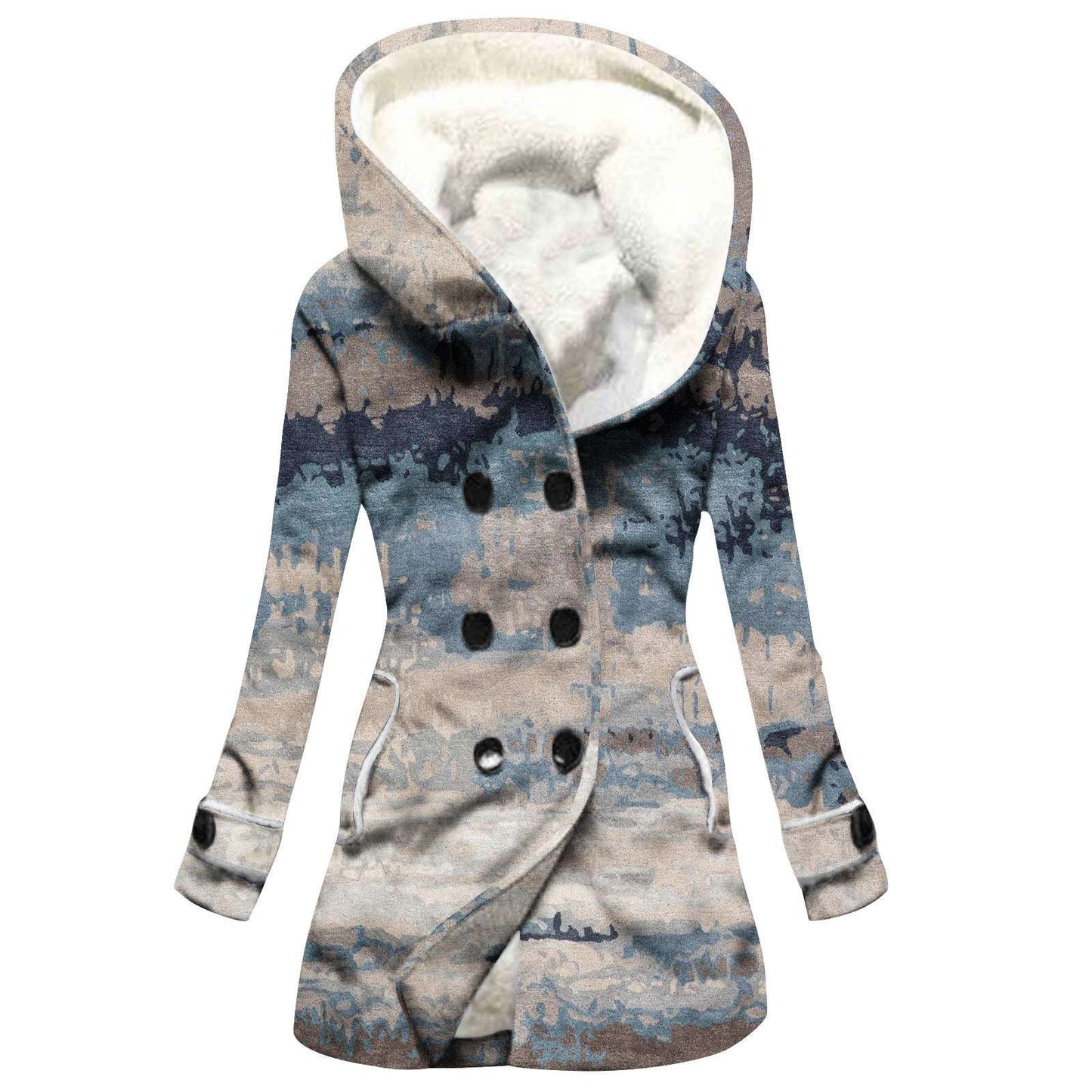 Women's Windbreaker Winter Thickened Imitation Lamb Stitching Floral Hooded - globaltradeleader