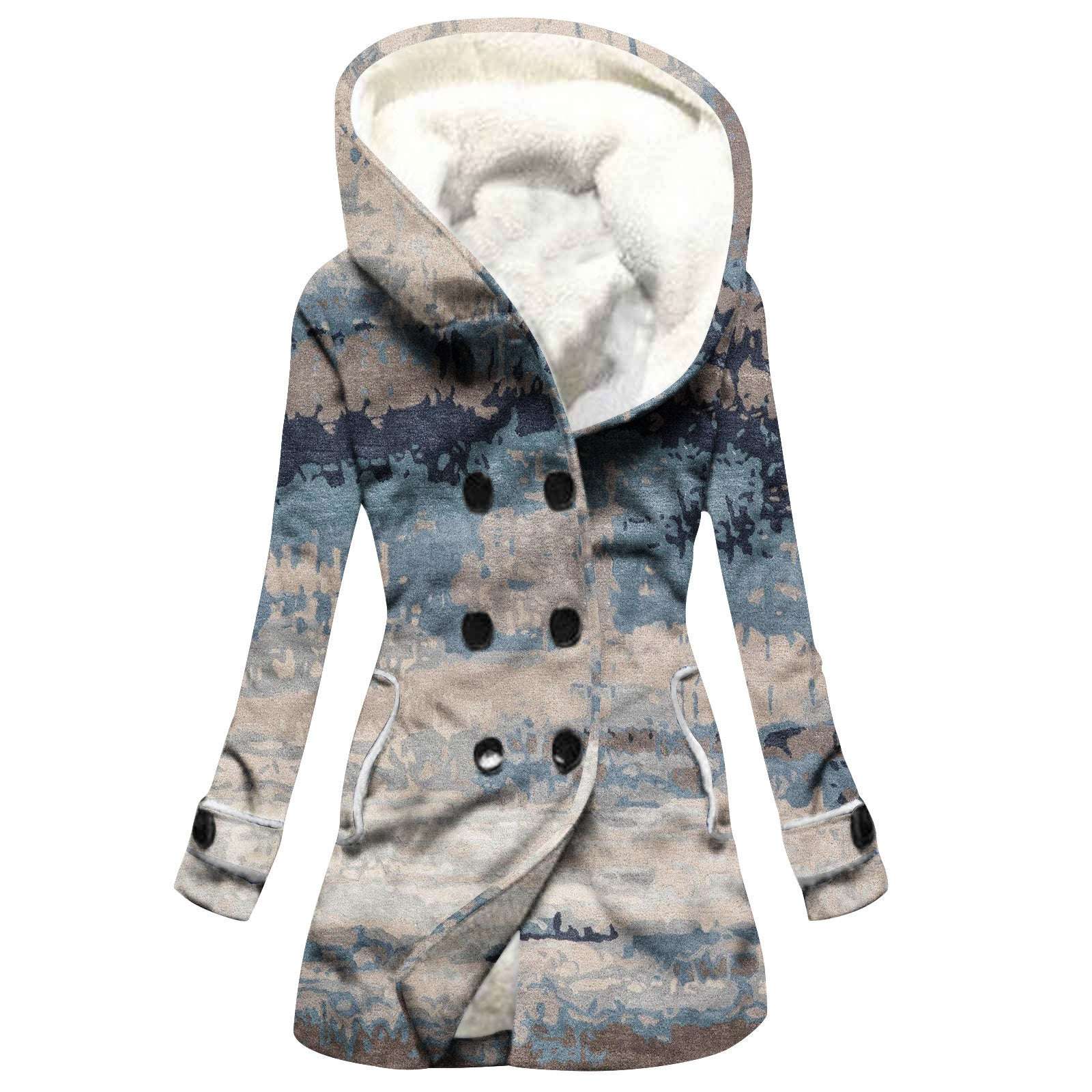 Women's Windbreaker Winter Thickened Imitation Lamb Stitching Floral Hooded - globaltradeleader