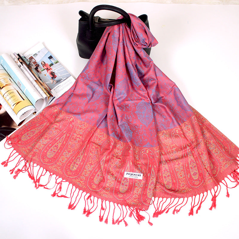 Ethnic Style Cashew Scarf Air Conditioning Talma Scarf Dual-use Jacquard Tassel