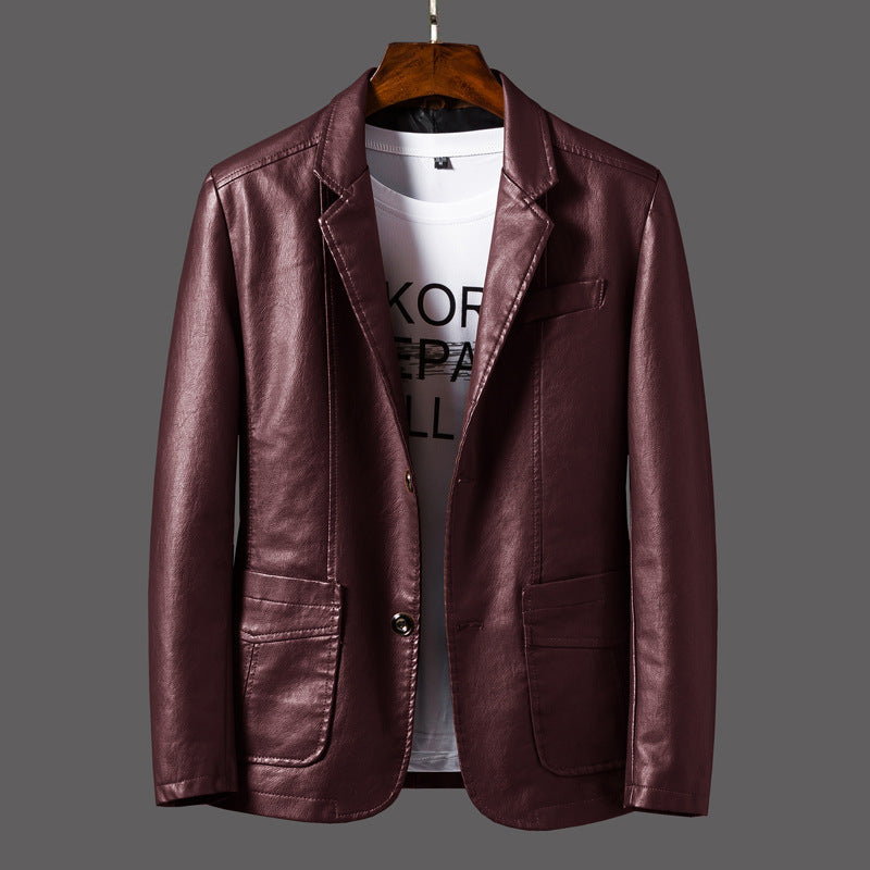 Leather Men's Autumn And Winter Jacket Thin Lapel - globaltradeleader