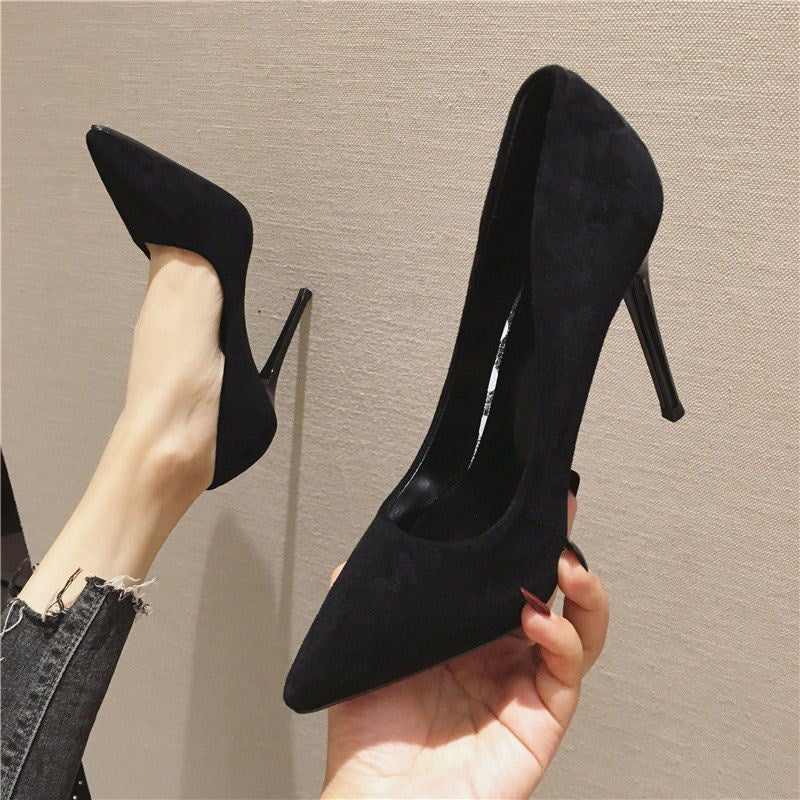 Black Suede High Heels Women's Stiletto Ceremonial Shoes - globaltradeleader