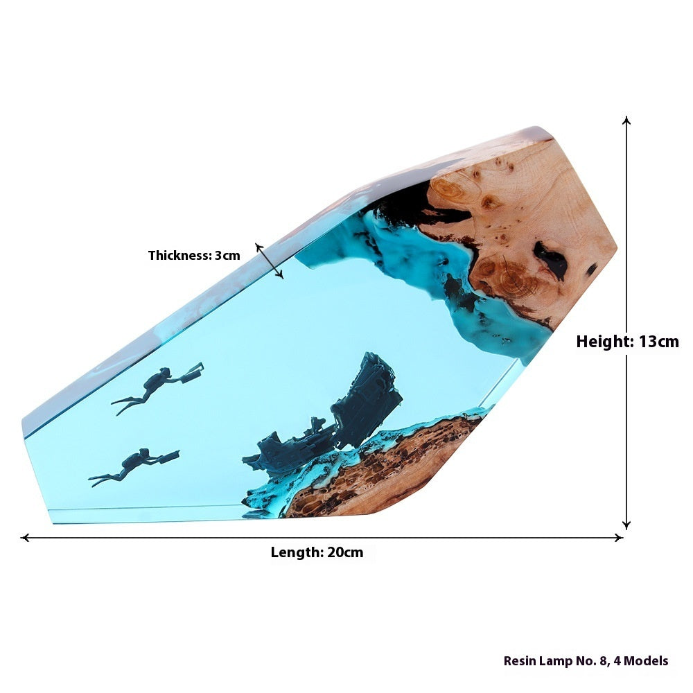 Marine Whale Diver Shipwreck Desktop Decoration Solid Wood Resin Small Night Lamp - globaltradeleader