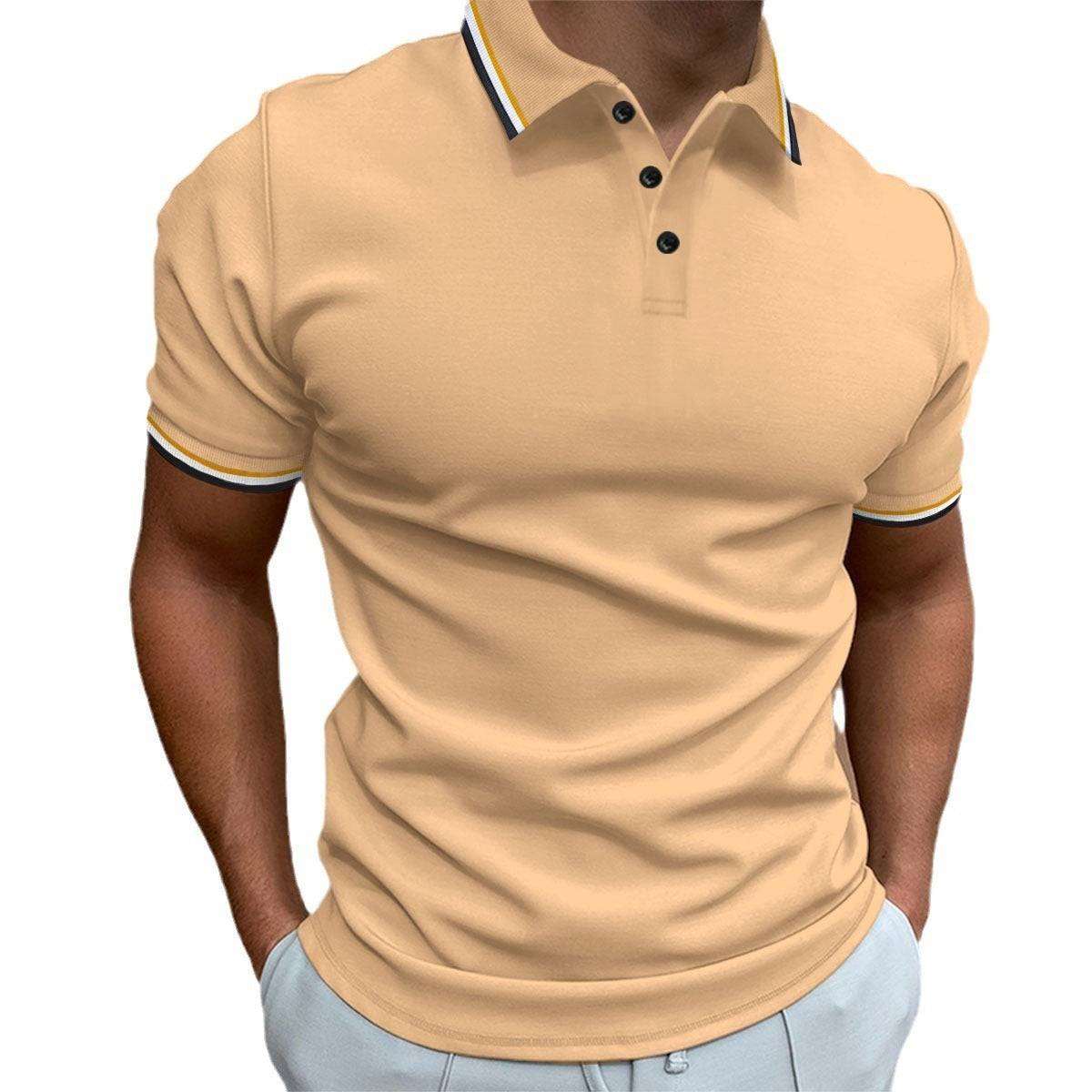 Men's Slim Polo Shirt Rib Striped T-shirt Top - globaltradeleader