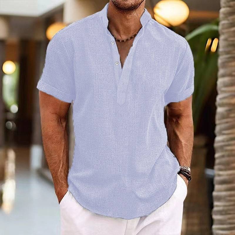 Summer Men's Retro Short Sleeve Stand Collar Top - globaltradeleader