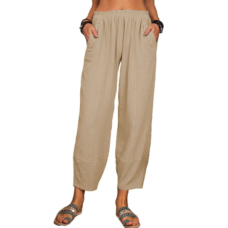 Women's Solid Color Loose Cotton And Linen Casual Pants Home - globaltradeleader