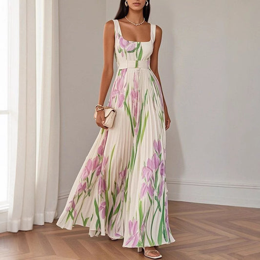 European And American Pleated Printing Dress - globaltradeleader